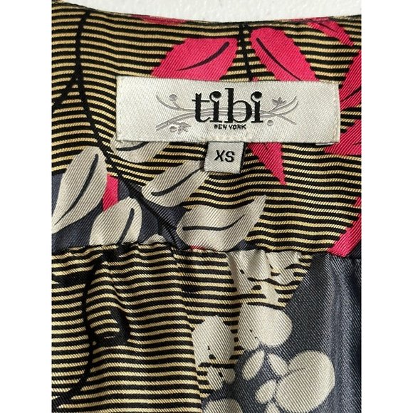 TIBI‎ Gray Silk Printed V-neck Blouse Sash Tie Closure Floral Wrap Kimono XS - Picture 2 of 6